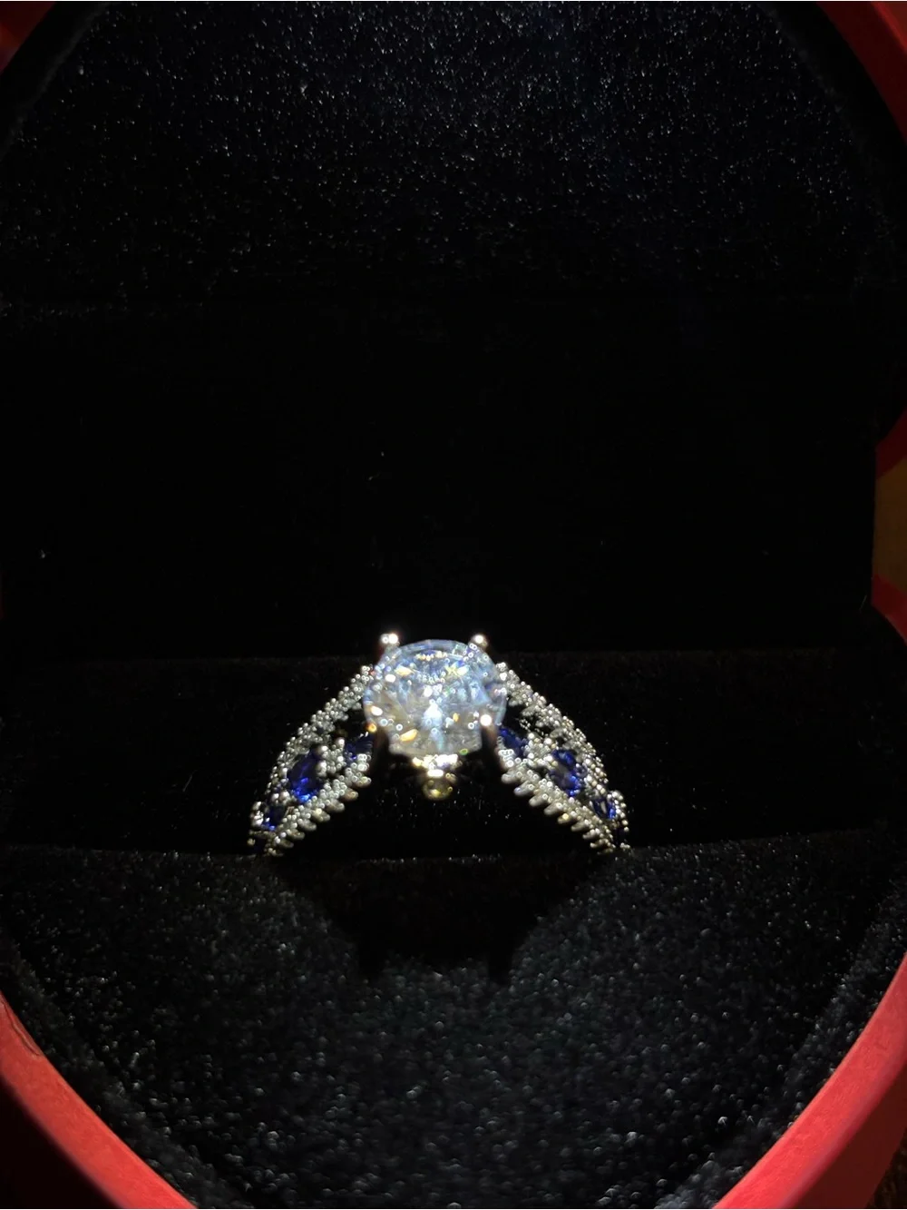 Elegant Blue Sapphire and White Crystal Women’s Ring